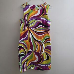 J.W. Treci Colorful Mod Sleeveless Sheath Dress Sz 10